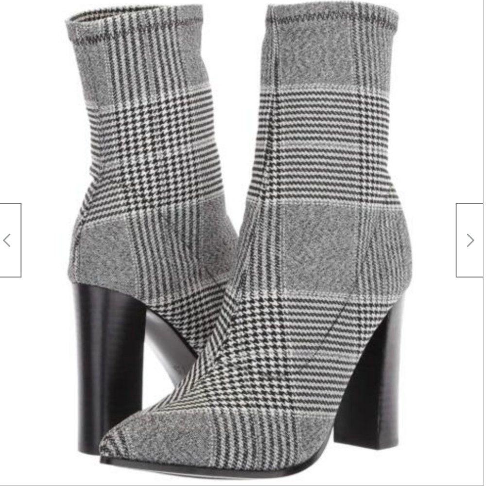 Fergie Taryn Plaid Black, Grey, White Ankle Pull on Bootie LIKE NEW